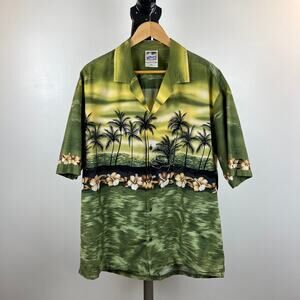 Vintage Hawaiian Togs Cotton Green Tropical Button Up Men's 2XL